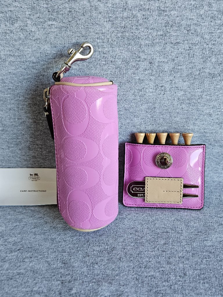 Coach Pink Golf Tee Holder With Divot Tool Ball Marker Golf Balls  Mini Pouch